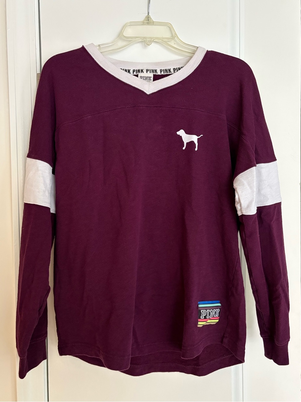 2010s PINK V-neck Varsity Long Sleeve Shirt